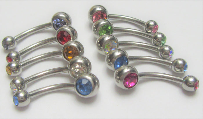 10 Piece Double Gem Crystal VCH Vertical Clitoral Hood Christina Piercing Curved Barbell 14G - I Love My Piercings!