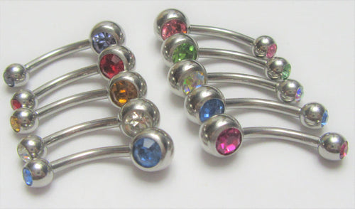 10 Piece Double Gem Crystal VCH Vertical Clitoral Hood Christina Piercing Curved Barbell 14G - I Love My Piercings!