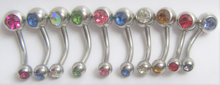 10 Piece Double Gem Crystal VCH Vertical Clitoral Hood Christina Piercing Curved Barbell 14G - I Love My Piercings!
