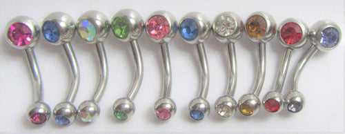 10 Piece Double Gem Crystal VCH Vertical Clitoral Hood Christina Piercing Curved Barbell 14G - I Love My Piercings!