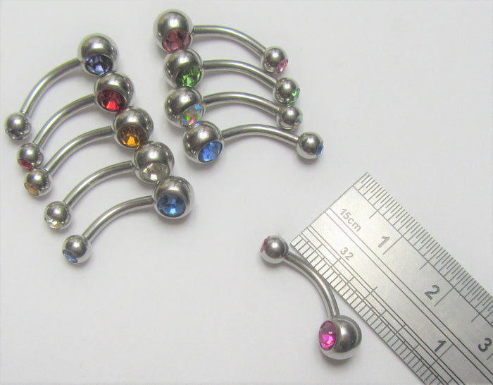 10 Piece Double Gem Crystal VCH Vertical Clitoral Hood Christina Piercing Curved Barbell 14G - I Love My Piercings!