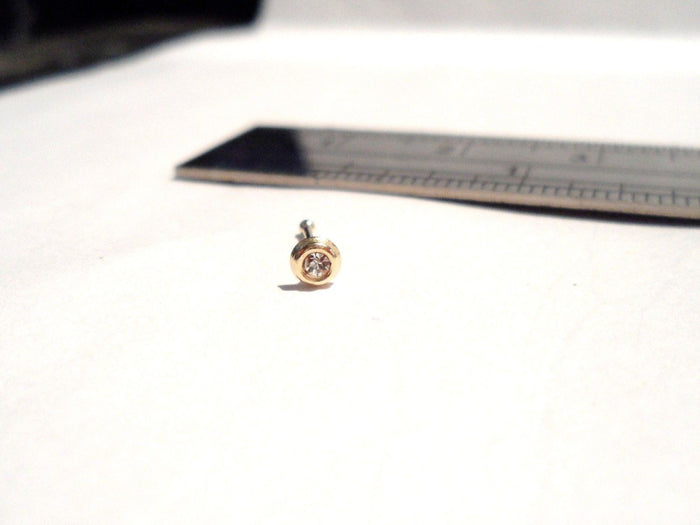 10K Yellow Gold Bezel Set CZ Nose Jewelry Bone Ball End Post Pin 20 gauge 20g - I Love My Piercings!