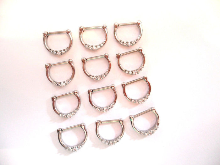 12 Pc Clear Crystal Nose Septum Clickers Rings Hoops Straight Post 16 gauge 16g - I Love My Piercings!