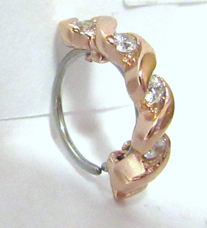 18K Rose Gold Plated Nose Hoop Stud Clear Gem Swirl Wrapped Crystal 20 gauge - I Love My Piercings!