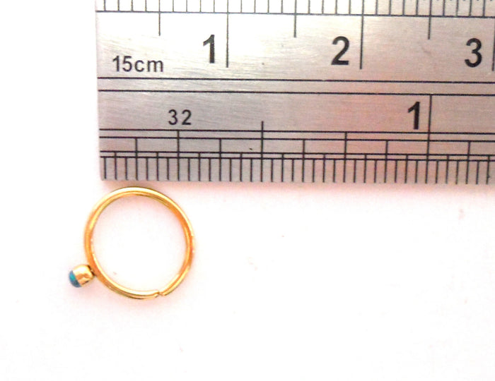 18k Yellow Gold Plated Blue Opal Cup Ball Seamless Hoop Ring 20 gauge 20g 8 mm - I Love My Piercings!