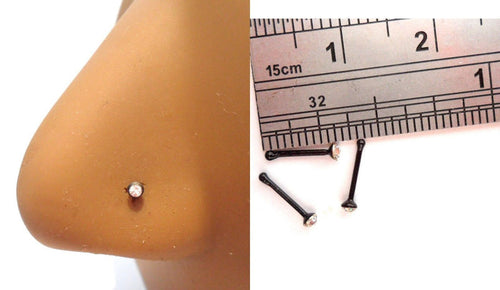 3 Black Titanium 1.5mm CZ Clear Crystal Nose Bones Straight Pins Ball 22 gauge - I Love My Piercings!