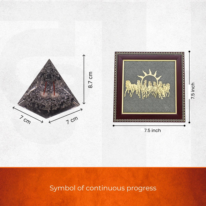 7 Horses Pyrite Frame for Wealth and Success with Pyrite Pyramid combo - view 5