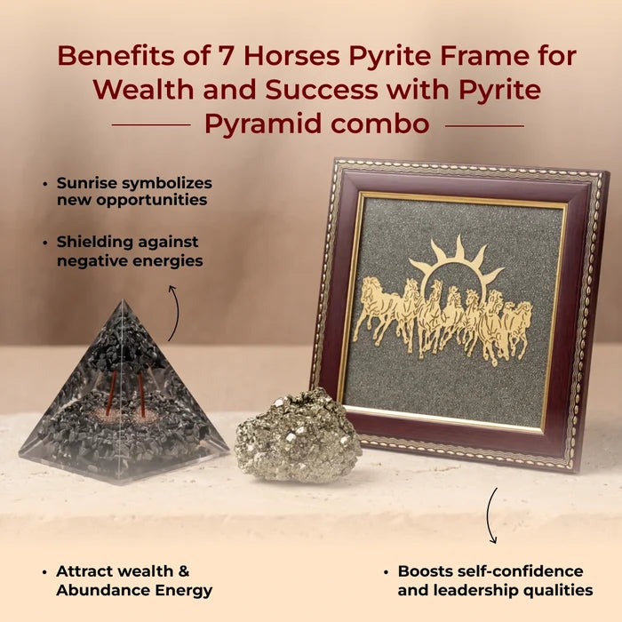 7 Horses Pyrite Frame for Wealth and Success with Pyrite Pyramid combo - view 7