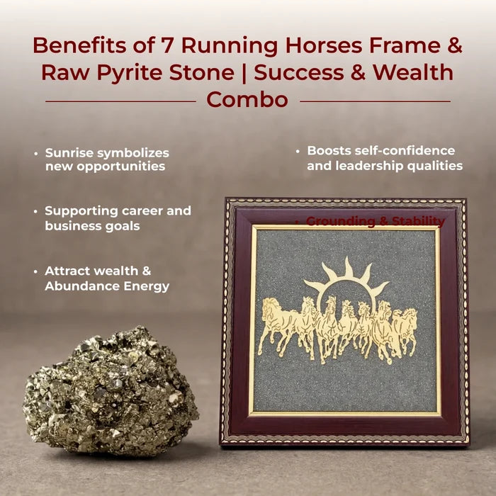 7 Running Horses Frame & Raw Pyrite Stone | Success & Wealth Combo - view 4