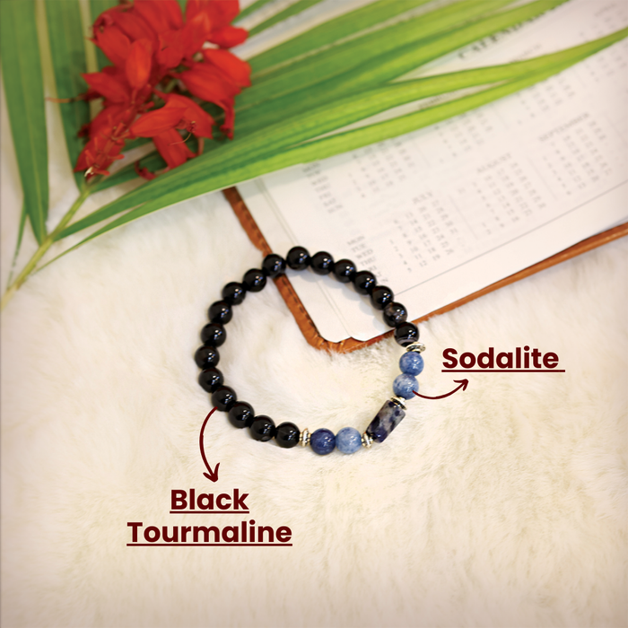 Aquarius (Kumbh Rashi) Stone Bracelet with FREE Raw Selenite Plate - view 2