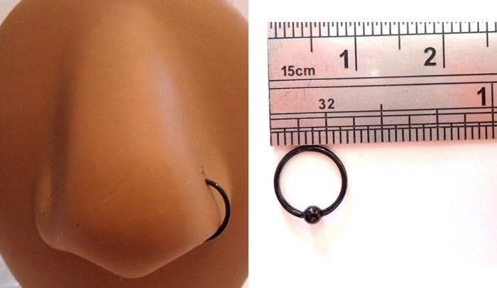 Black Titanium Bead Attached Nose Small 7 mm Nose Hoop Snug Fit 22 gauge 22g - I Love My Piercings!