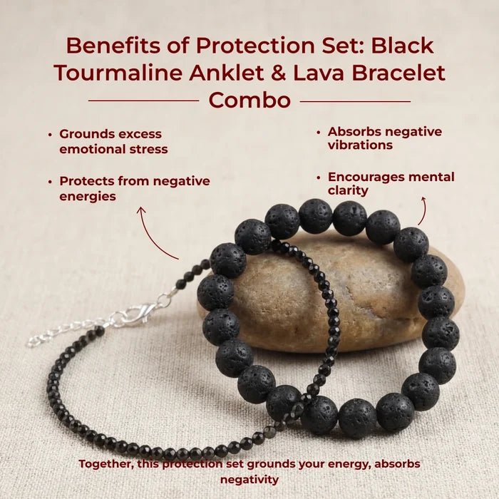 Black Tourmaline Protection Set: Black Tourmaline Anklet & Lava Bracelet Combo - view 4