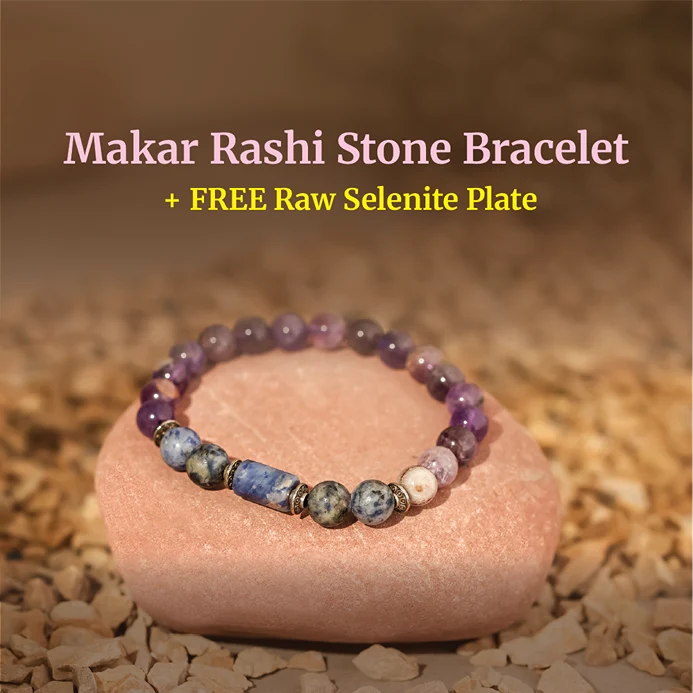 Capricorn (Makar Rashi) Stone Bracelet with FREE Raw Selenite Plate