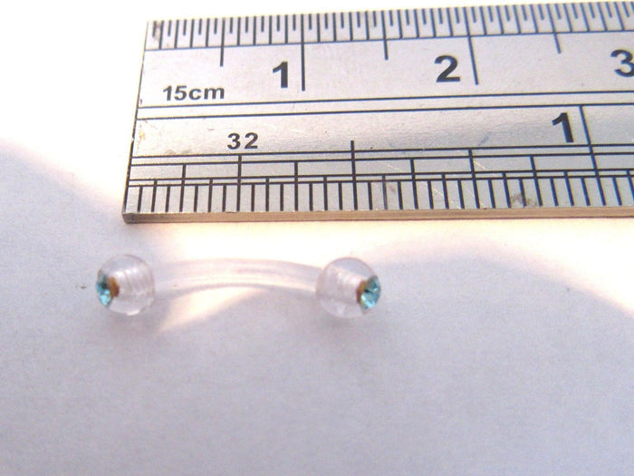 Clear No Metal Allergy Sensitive Retainer Curved Bar Aqua Crystal Balls 16 gauge - I Love My Piercings!