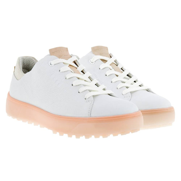 ECCO Tray Laced Spikeless Golf Shoes Bright White/Peach Nectar - FW22 Women