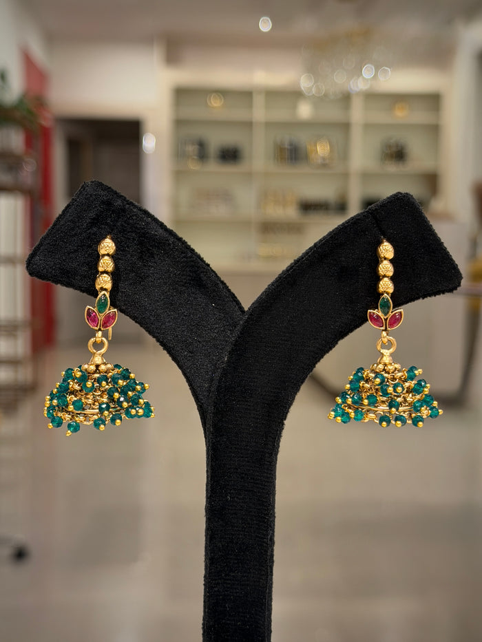 Emerald Bead Jhumka Cluster Earrings set