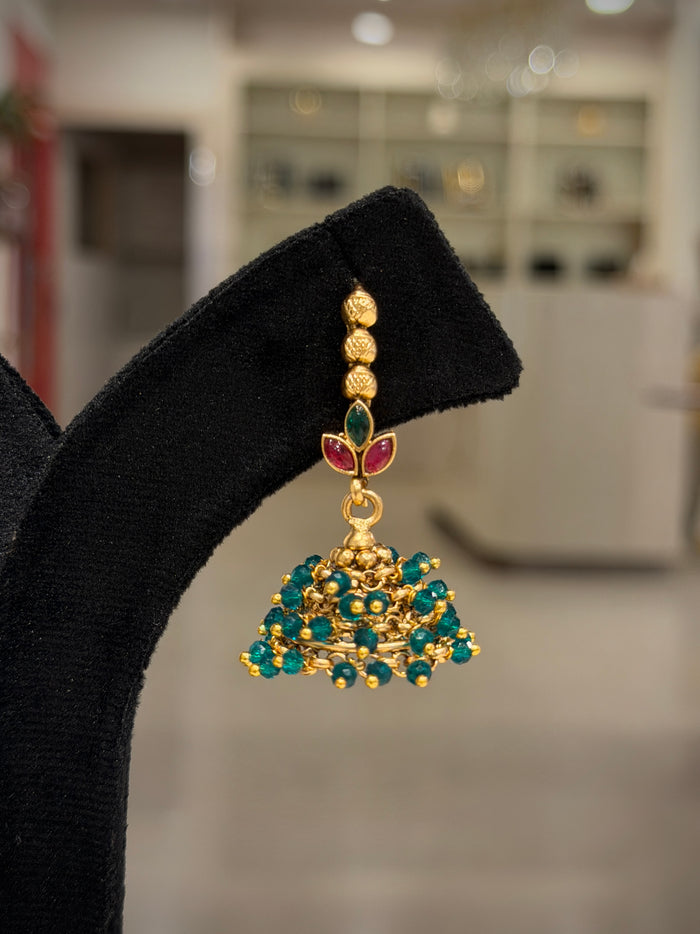 Emerald Bead Jhumka Cluster Earrings set