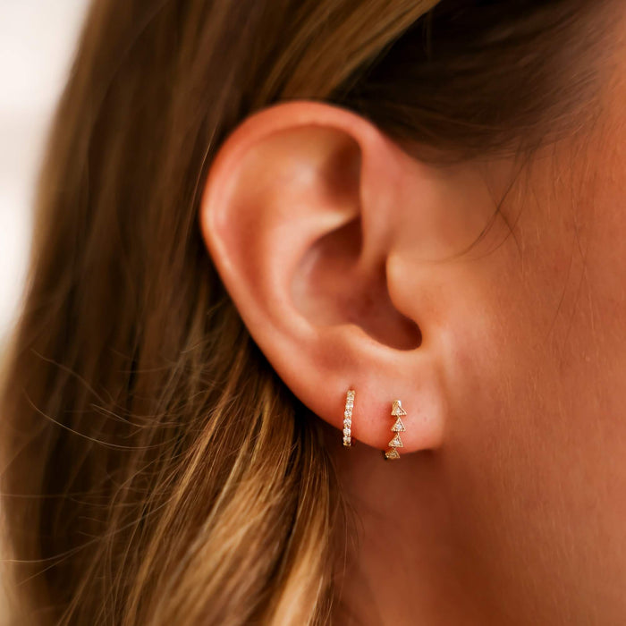 Rose Gold-2^Diamond Huggie Earrings: Emily Sarah Single Triangle Huggie in Rose Gold Thumbnail-only