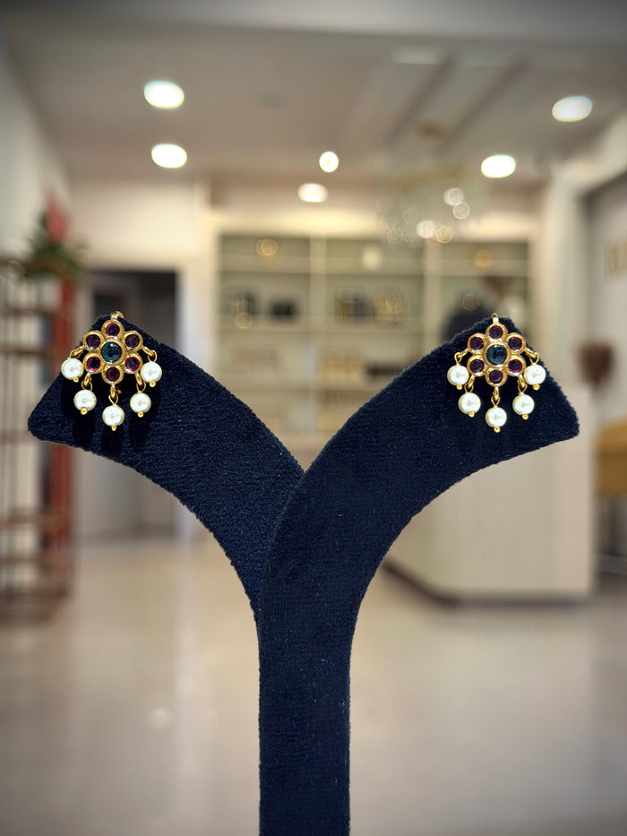 Floral Kundan Pearl Drop Bugadi /Tops Ear Cuffs