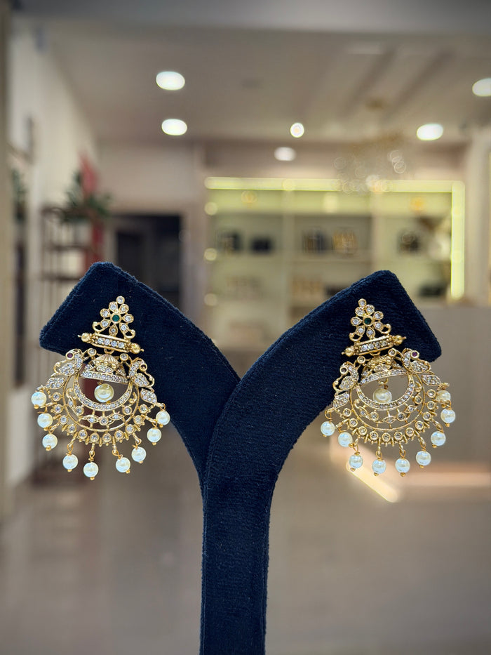 Floral Pearl Drop Chandbali Earrings Set