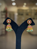 Flower Ruby‑Green Cluster Jhumka Earring