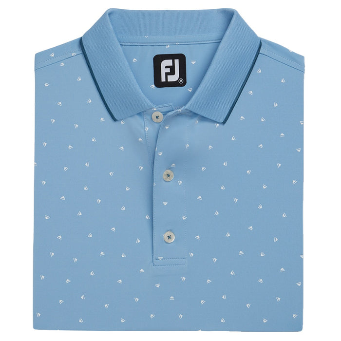 FootJoy Push Play Print Lisle Knit Collar Golf Polo Dusk Blue/White - SS22 Men
