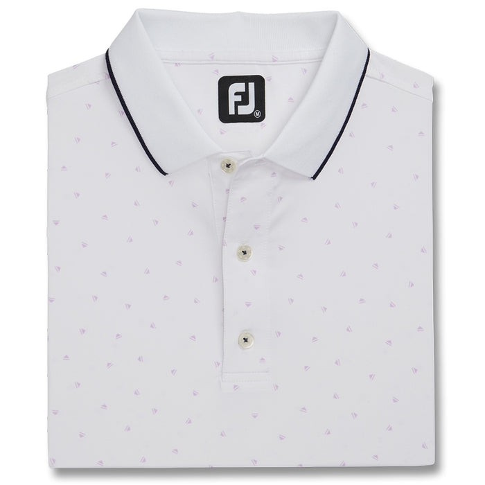 FootJoy Push Play Print Lisle Knit Collar Golf Polo White/Lavender - SS22 Men