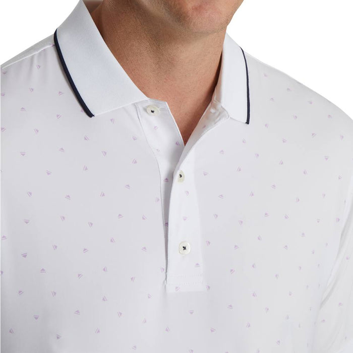 FootJoy Push Play Print Lisle Knit Collar Golf Polo White/Lavender - SS22 Men