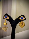 Gold Evil Eye Charm Dangle Earrings Set