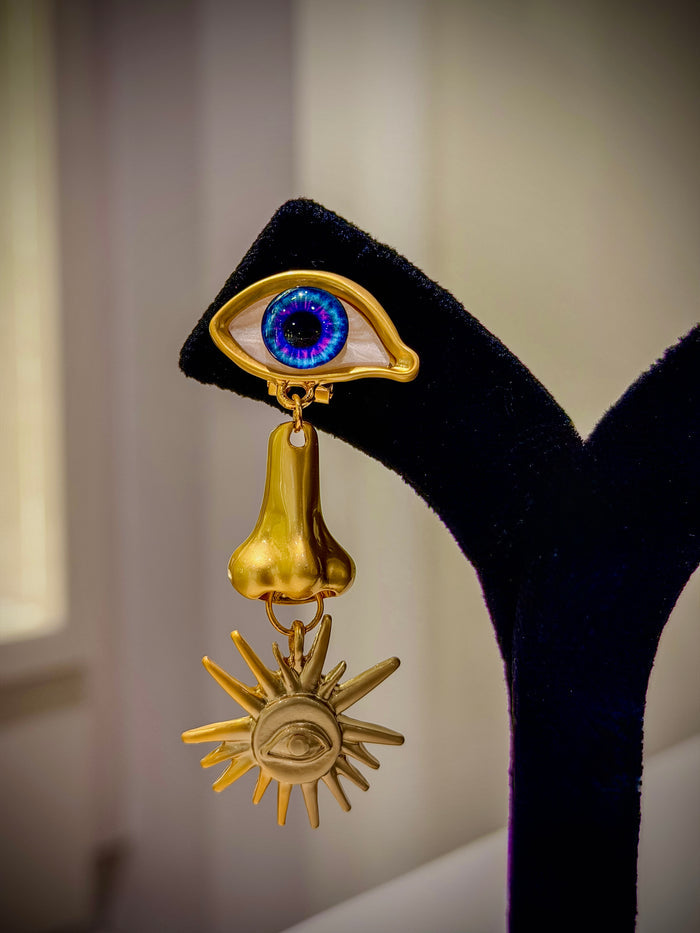 Gold Evil Eye Charm Dangle Earrings Set