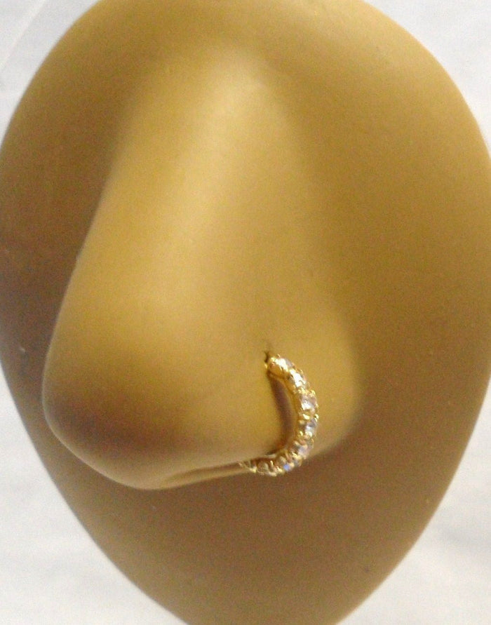 Gold Plated L Shape Nose Ring Stud Hoop Clear CZ Crystals 20g 20 gauge - I Love My Piercings!