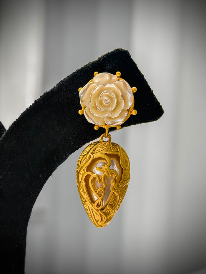 Gold Rose Studs Dangle Earrings Set A120