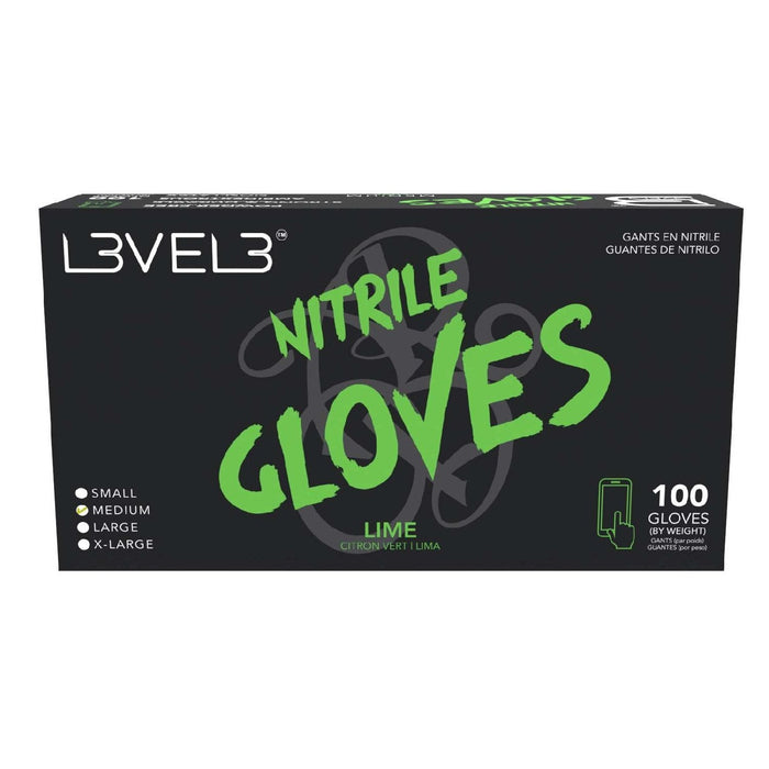 L3Vel3 Nitrile Gloves Lime Medium 100 Piece
