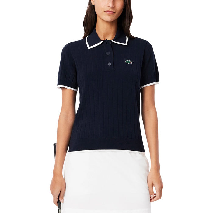 Lacoste Collar Stretch Sweater Shortsleeve Golf Polo Navy Blue/White - SS25 Women