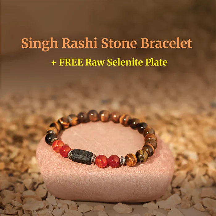 Leo (Singh Rashi) Stone Bracelet with FREE Raw Selenite Plate