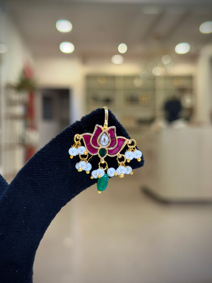 Lotus Kundan Emerald & Pearl Drop Bugadi / Tops Ear Cuffs