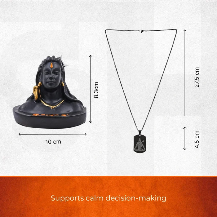 Mahakal Protection Set: Adiyogi Peace Statue & Oxidized Shiva Rudra Locket