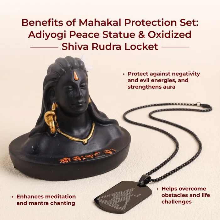 Mahakal Protection Set: Adiyogi Peace Statue & Oxidized Shiva Rudra Locket - view 2
