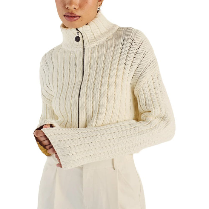 Malbon Allegra Chunky Knit Zip Up Golf Pullover Ivory - SS25 Women