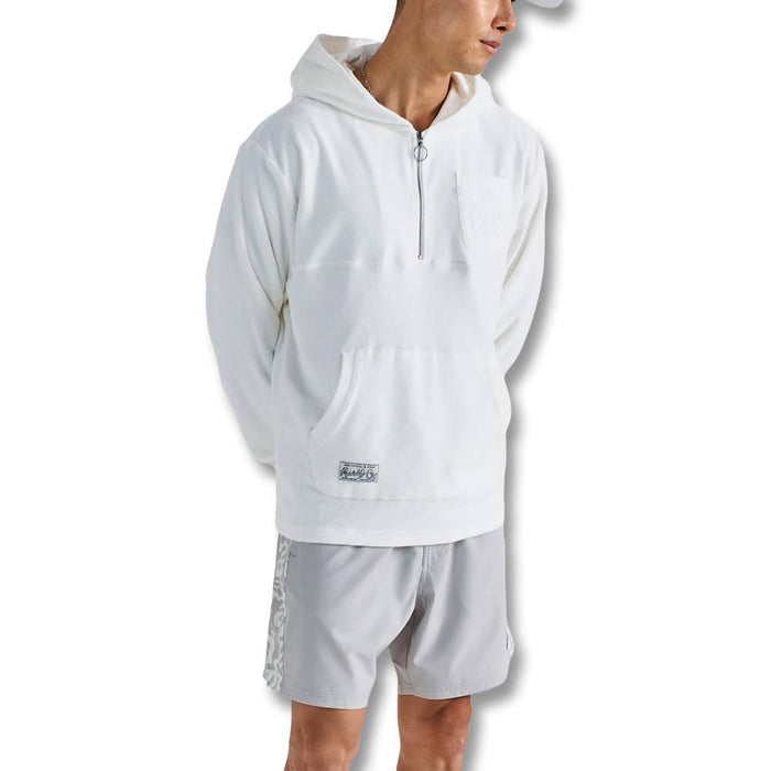Malbon Castello French Terry Quarter Zip Hoodie Golf Jacket White - SS25 Men