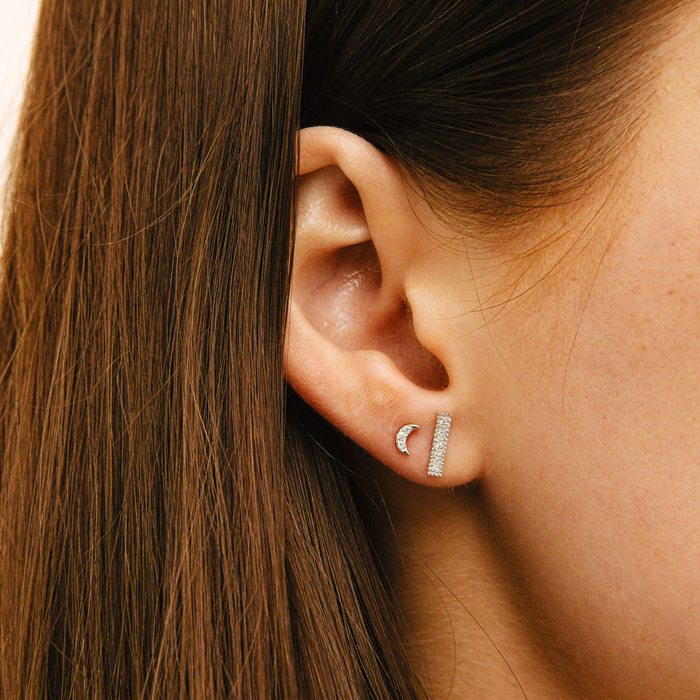 White Gold-2^Single Stud Earrings: Mini Crescent Moon Single Stud in White Gold Thumbnail-only