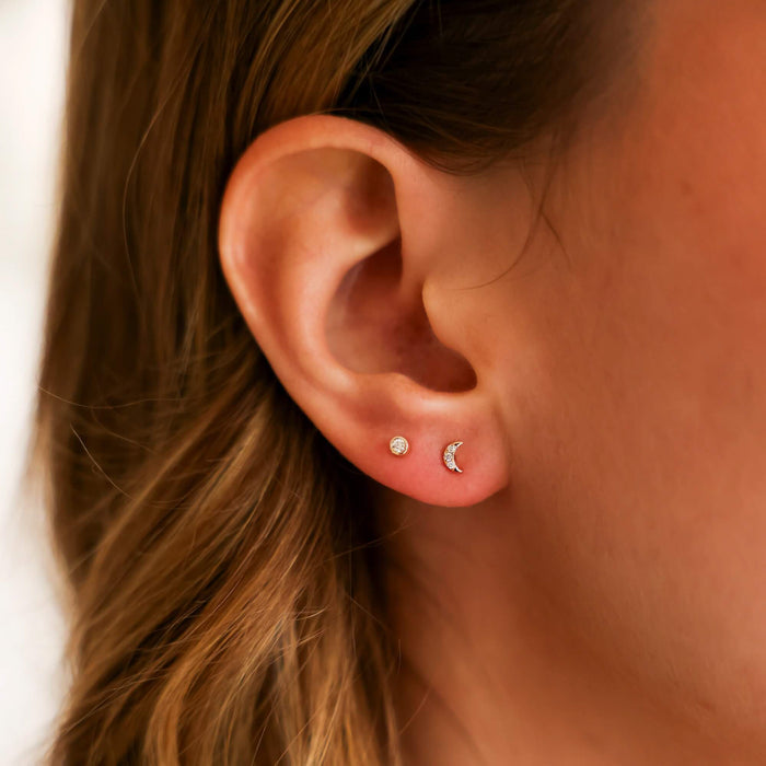 Rose Gold-2^Single Stud Earrings: Mini Crescent Moon Single Stud in Rose Gold Thumbnail-only