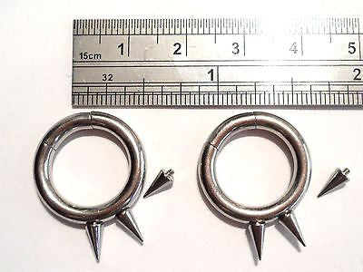 Pair 2 pieces Surgical Steel Spiked Segment Rings Hoops Seamless 8 gauge 8g (/) - I Love My Piercings!