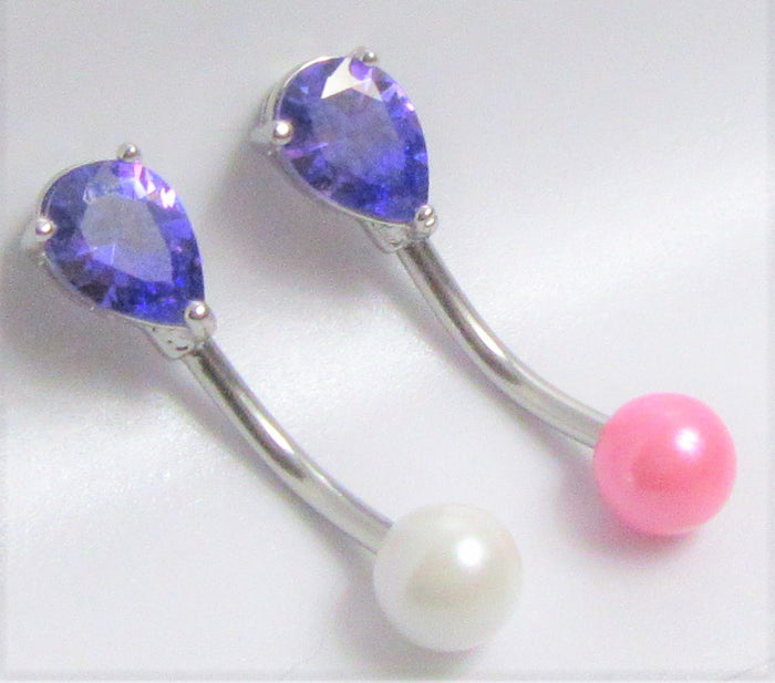 Purple VCH Vertical Clitoral Clit Hood Bar Ring Gem White Pink Pearl Ball 14G - I Love My Piercings!