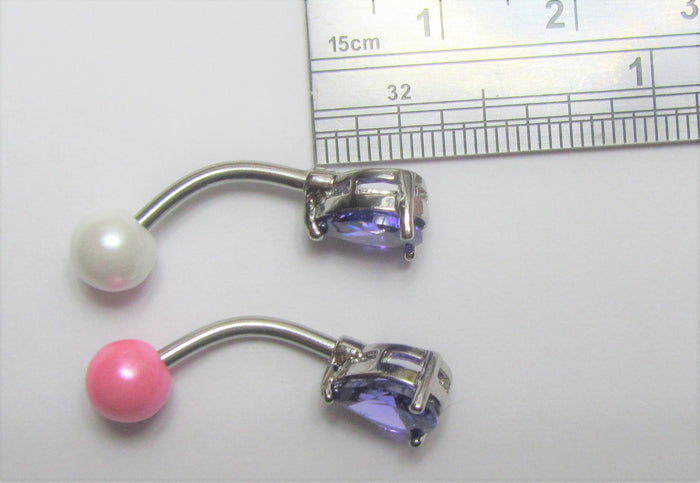 Purple VCH Vertical Clitoral Clit Hood Bar Ring Gem White Pink Pearl Ball 14G - I Love My Piercings!