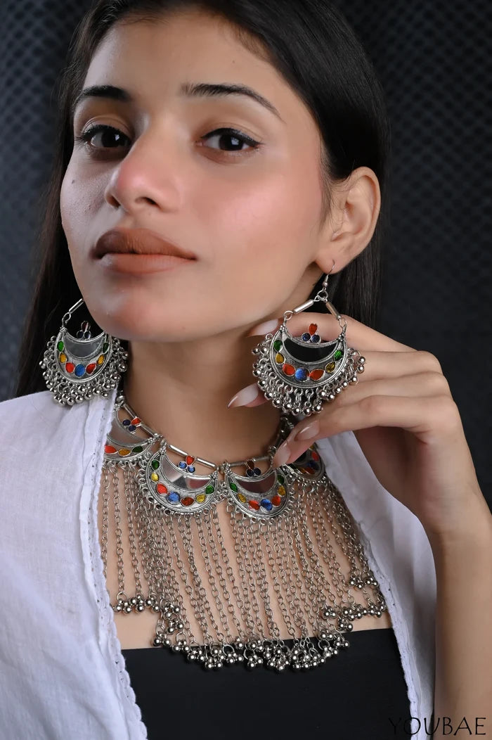 Rangeen Chand Ghungroo Neckpiece Set - With Matching Earrings