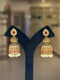 Ruby Multi‑Stone Pearl Jhumka Earrings Set