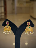 Ruby Top Pearl Drop Jhumka Earrings Set