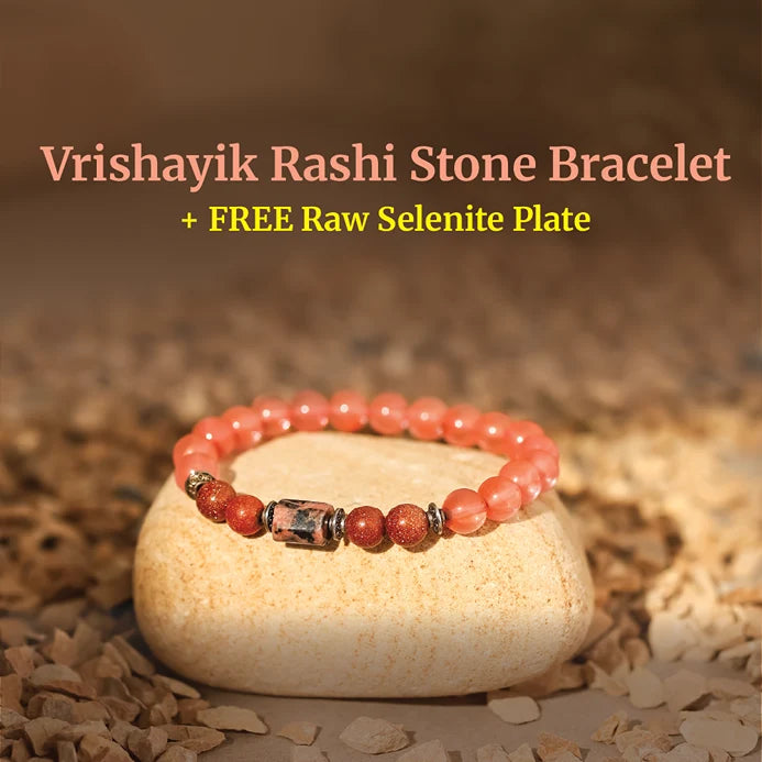 Scorpio (Vrishayik Rashi) Stone Bracelet with FREE Raw Selenite Plate