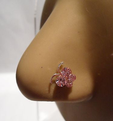 Sterling Silver Crystal Butterfly L Shape Post Nose Ring Stud Pin 20 gauge 20g - I Love My Piercings!